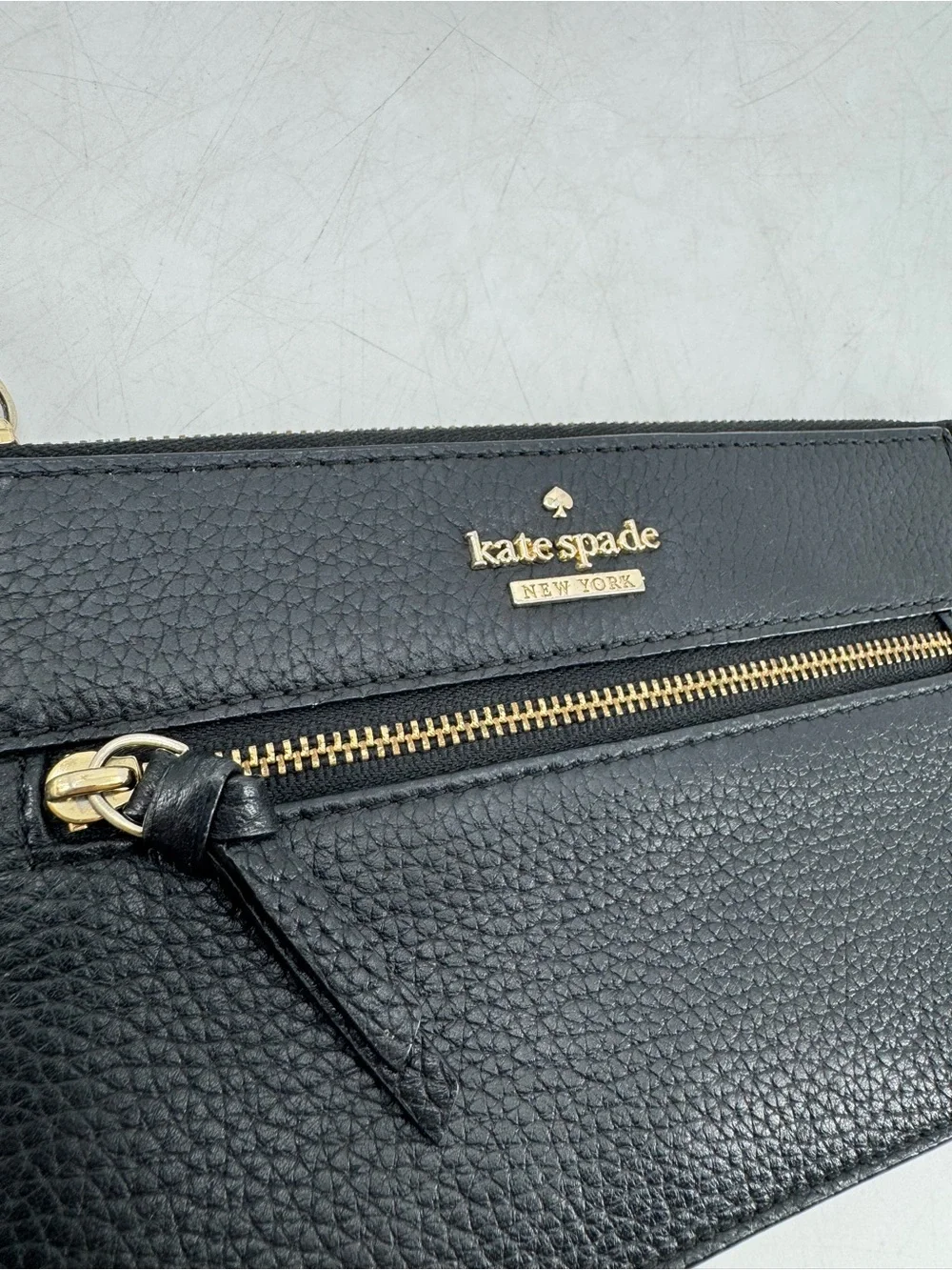 Kate Spade Leather Black Zippered Multi Compartment Card Holder Wristlet Wallet